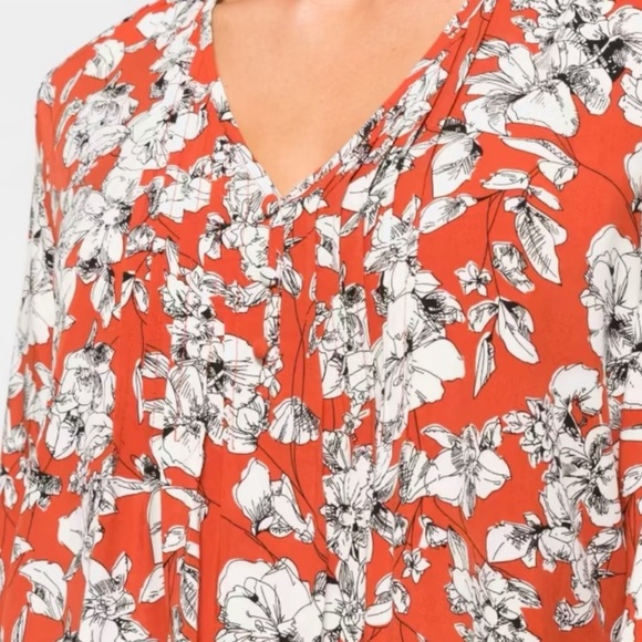 Orange Relaxed Pleated Blouse with Three-Quarter Sleeves -‎ XS / S - Picture 2 of 12